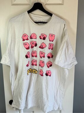 Nintendo White Tee with Pink Kirby Grid